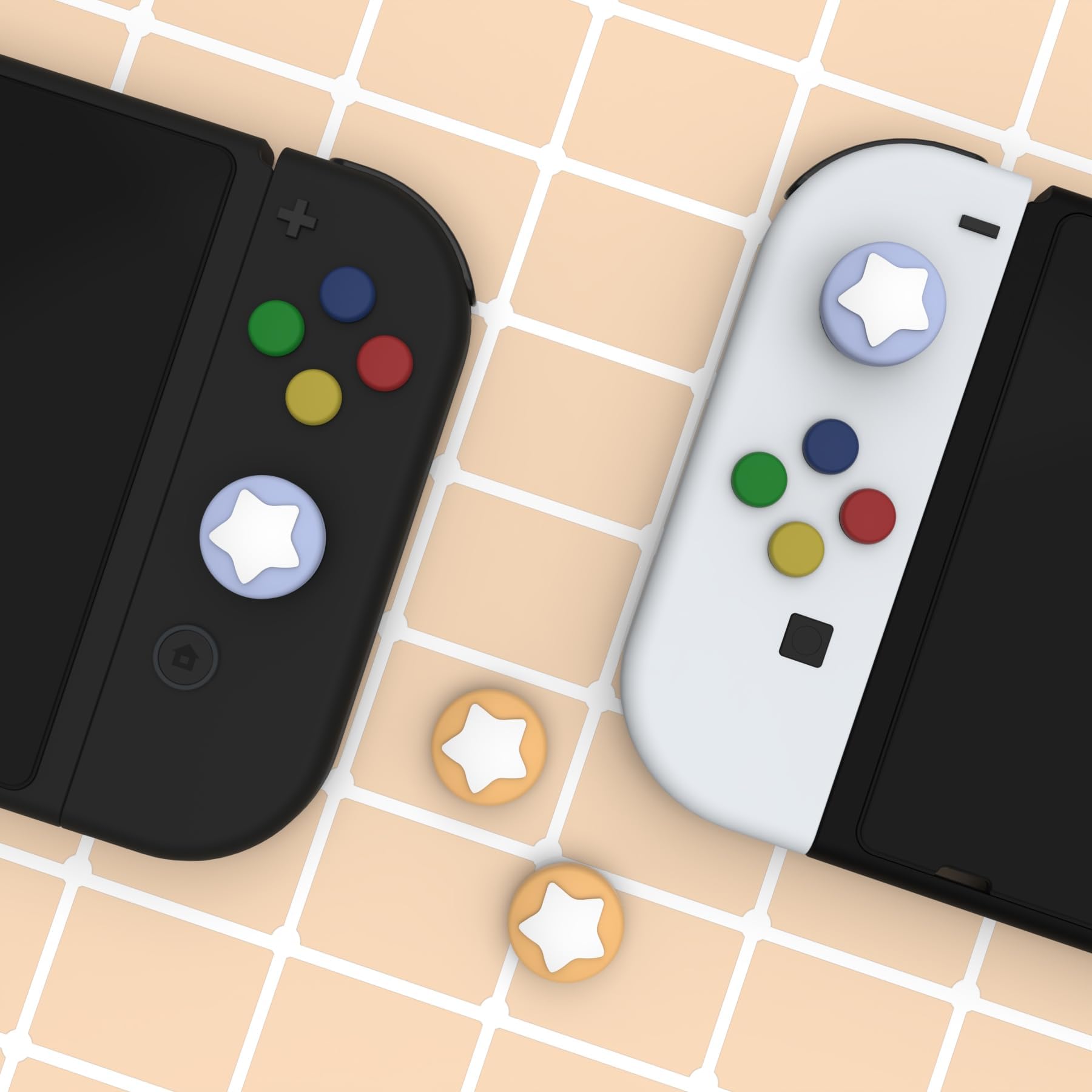 eXtremeRate PlayVital Capuchon Joystick pour Switch,Protection de Stick Analogiques pour Switch OLED/Lite Joycon Caps-Violet Clair&Jaune,Étoile Design