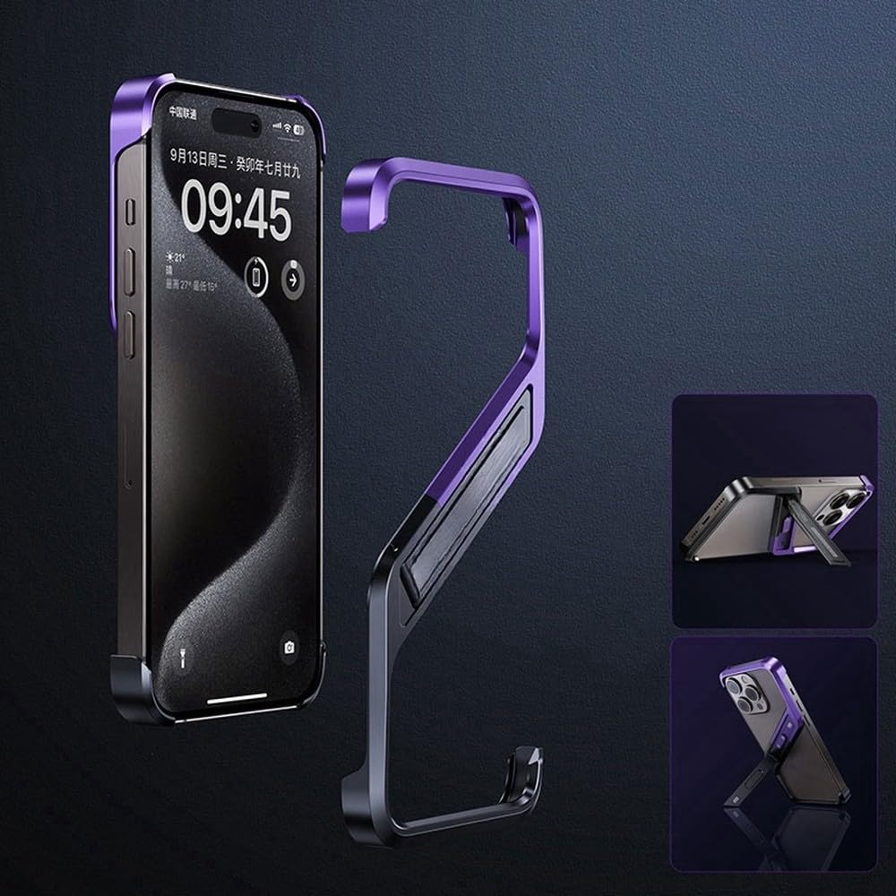 w całości metalowa obudowa Bare Frame Geometric Stand Case do iPhone'a 16 15 14 Pro Max Frameless Ultimate Feel Lightweight Case, szara, do iPhone'a 14