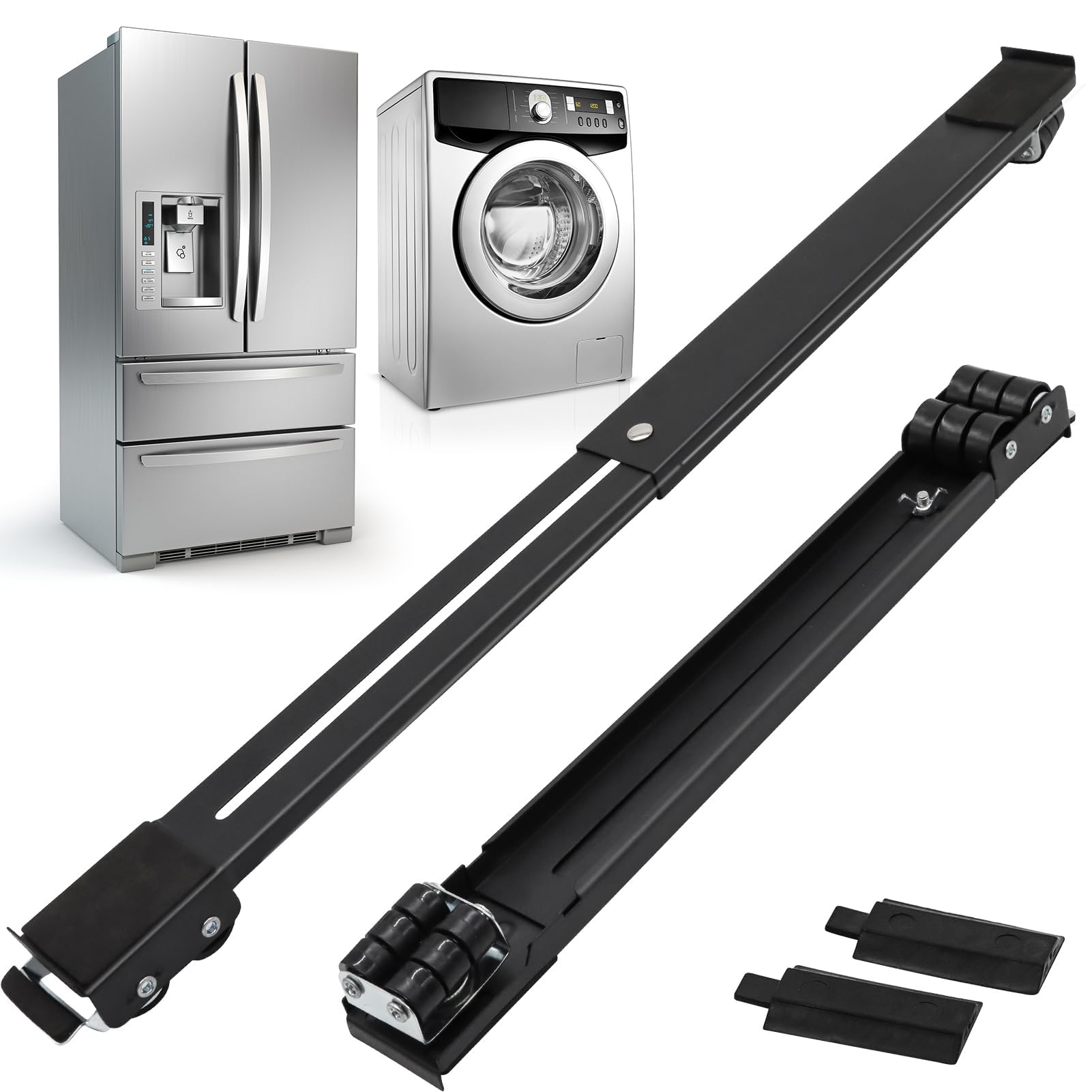 Universal Extendable Furniture Appliances Rollers, Strong Mover Tools with 24 Roller & Brake Equipment Strong Base for Washing Machines Refrigerators Dryers for Mobile Wheels Bearing 600LB - Black