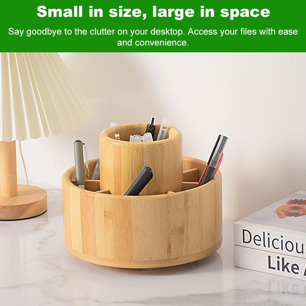 Stiftehalter holz, Große Kapazität 360° Stiftehalter drehbar | Stifte Organizer Kann Bleistifte, Buntstifte, Verschiedene Schreibwaren aufnehmen (HolzFarbe)