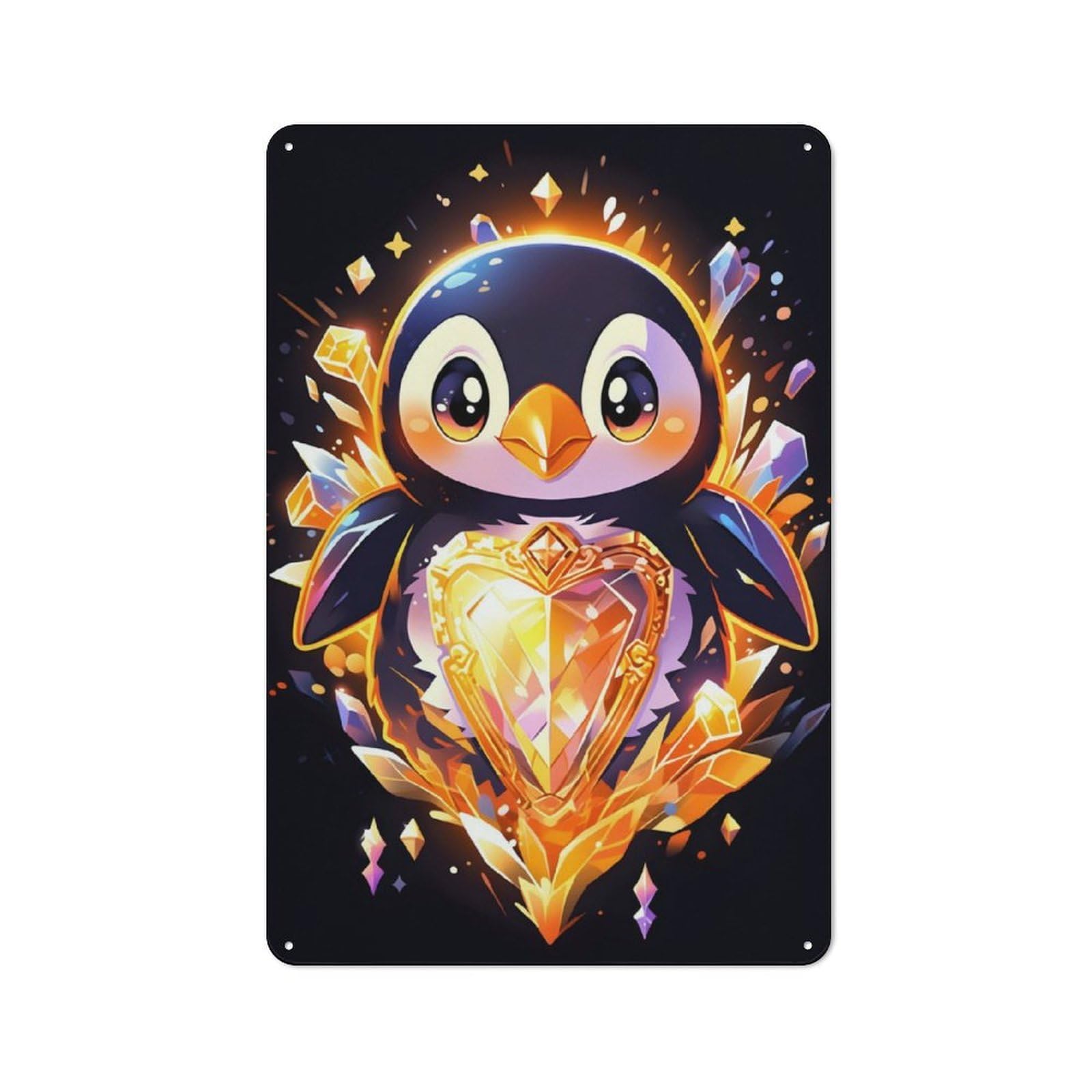Junmoney Golden Penguin Royalty Printed Metal Sign 30X20cm For Guest Room Or Hallway, Suited To Home Decor Collectors