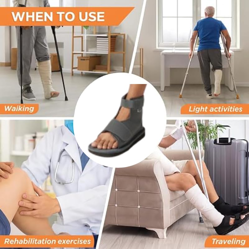 Image of Orthopedic Cast Shoe for Fractured Foot | Anti-Slip Rocker Sole | Adjustable Velcro Straps | Left /Right Foot | Men & Women (S) GREY