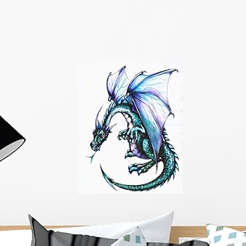 Blue Dragon Wall Decal - 18 inches x 14 inches - Peel and Stick Removable Graphic