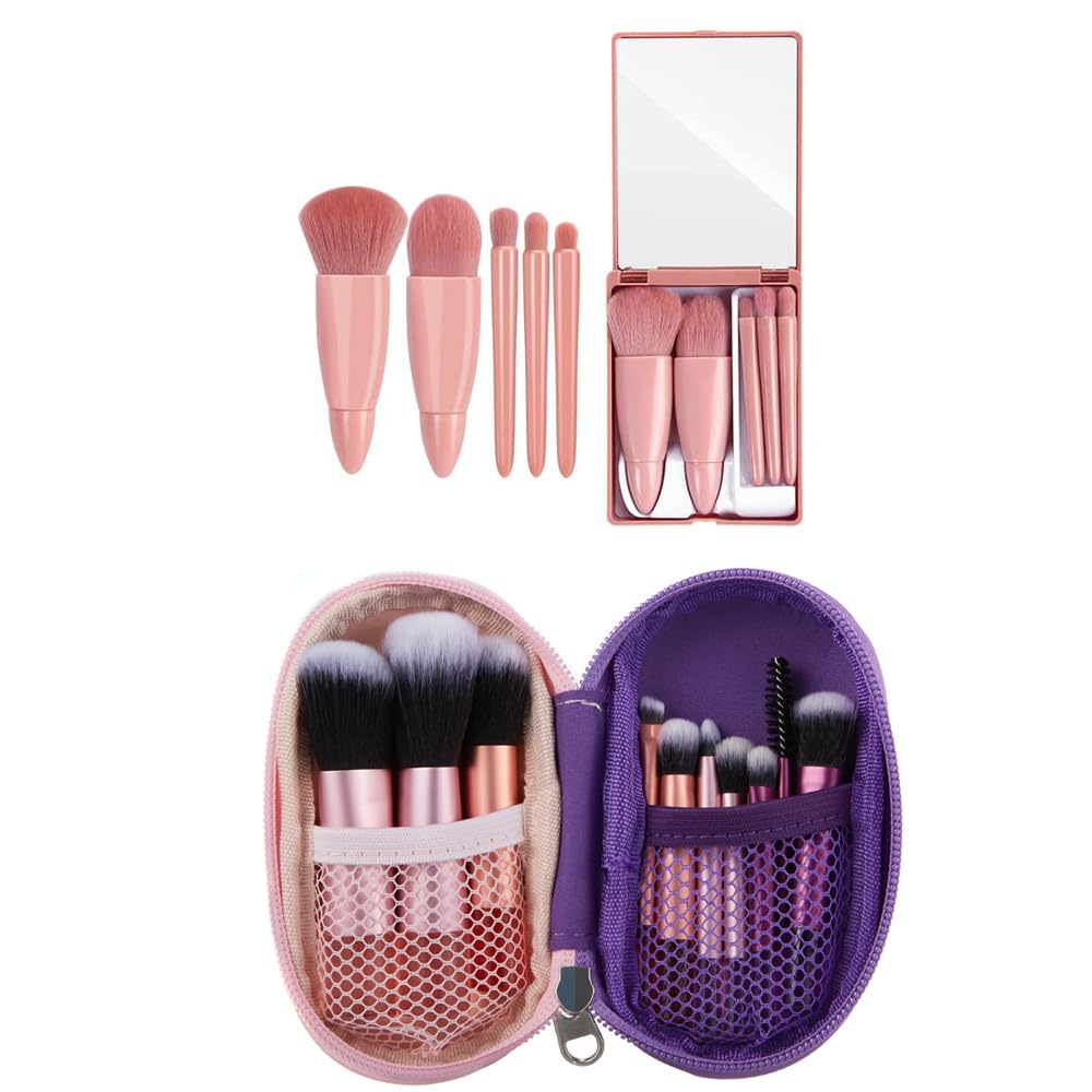 COSHINE 5pcs Mini Complete Function Cosmetic Brushes Kit, COSHINE 10pcs Easy-taken Mini Full Complete Function Cosmetic Brushes Kit with Brush Pouch