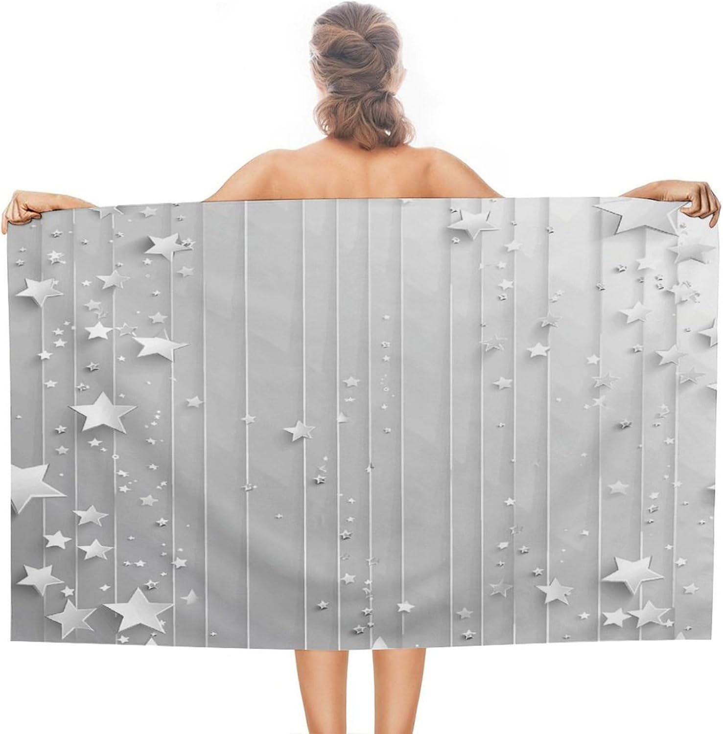 Swimming Towel, Silver Star Pattern Printed Fashion Towel,Portable Towel,Durable Towel