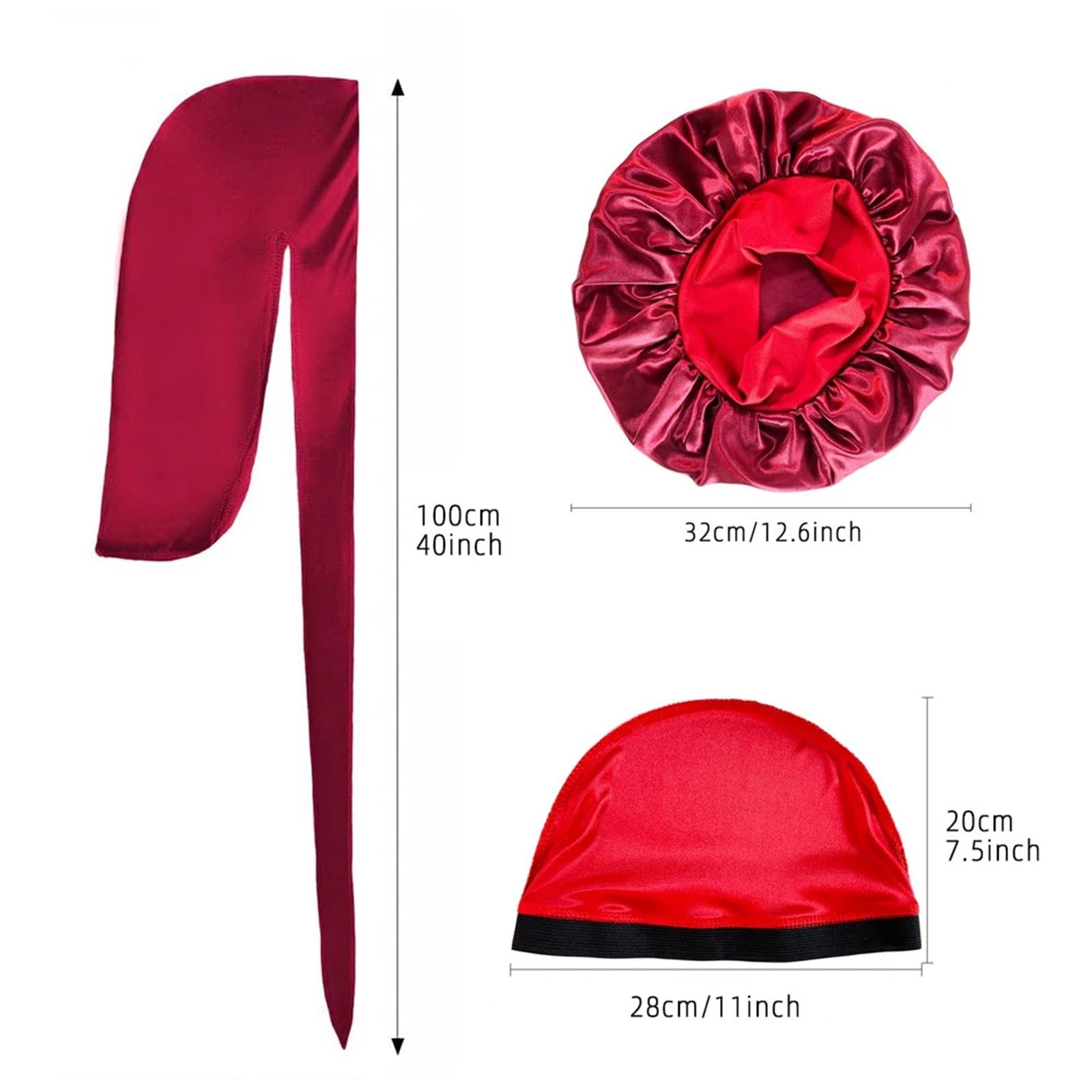 Schlafhaube Seide Damen Herren Seidensatin-Kappen 3er-Set Motorhaube Seidige Bandanas for Männer Turbanmütze Long Tail Schlafmütze