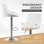 Lennox Furniture Swivel Bar Stools Set of 2, Bar Chairs Adjustable Height Bounded Leather Counter Height Barstools and Sturdy Metal Handel Kitchen Island Stool White