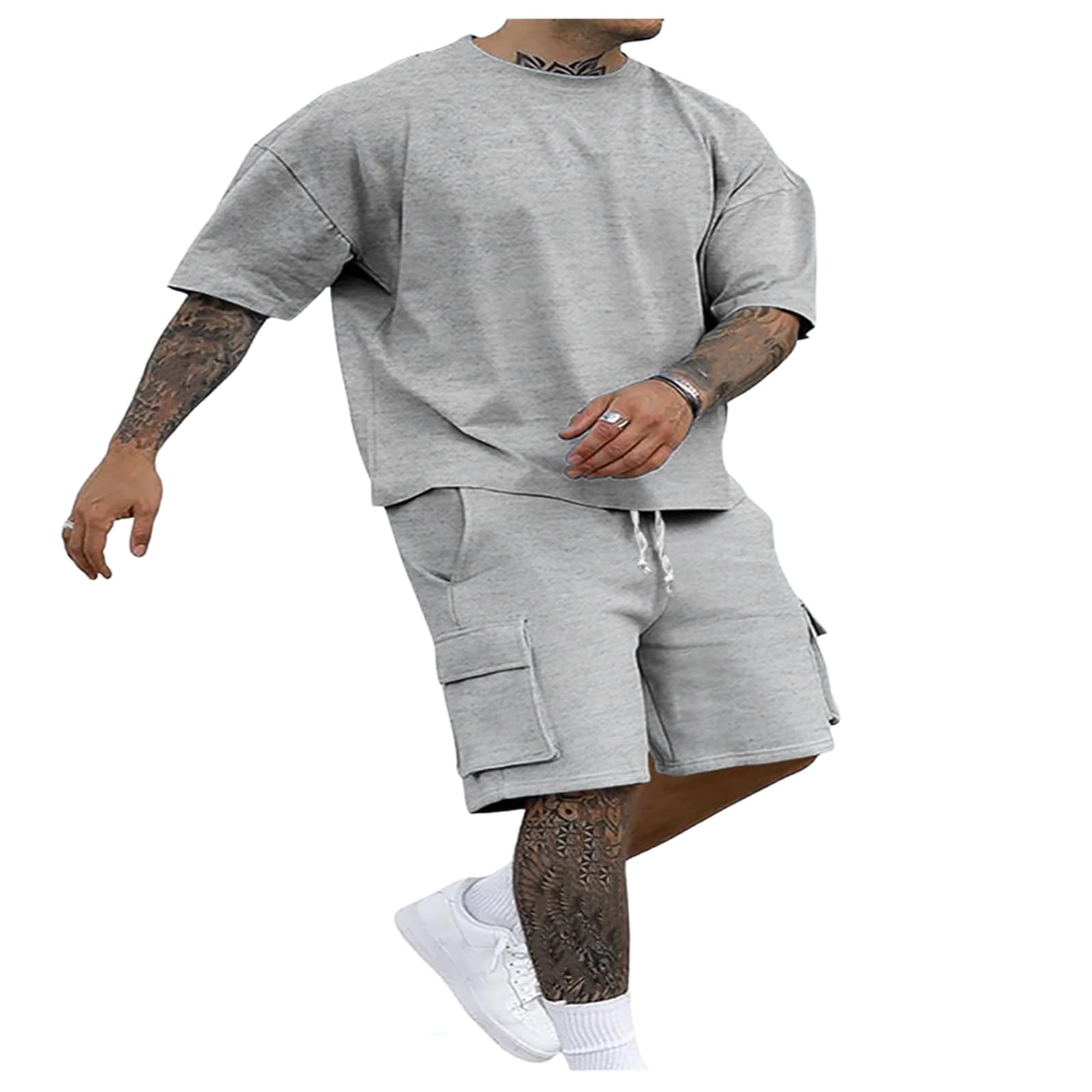 Men's Summer Thin Loose Casual Athletic American T-Shirt Short Sleeve Shorts 2 Piece Outfit