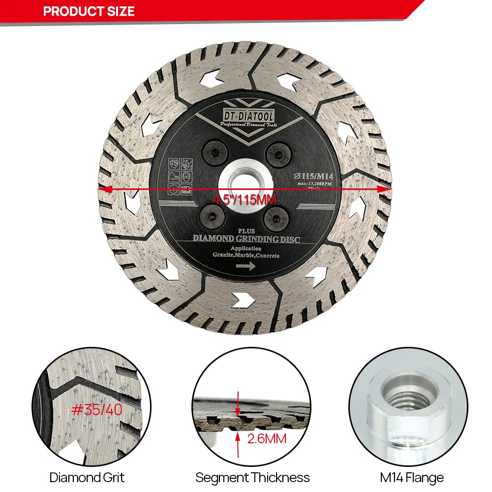 DT-DIATOOL Disco Tronzador Diamante 5 Piezas 115 mm x M14 Hoja de Sierra de Doble Cara para Cortar Moler Hormigón Mármol Granito Piedra
