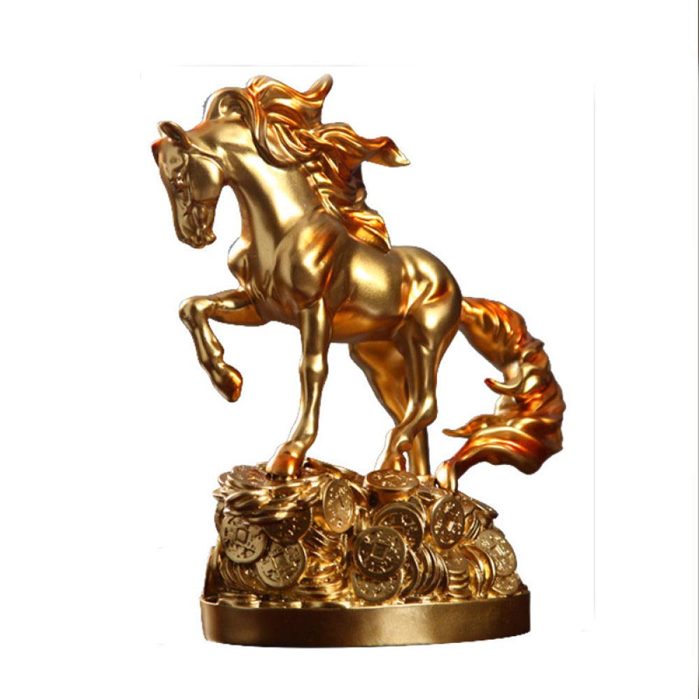 Lisaq Gold Nordic Lucky Horse Art Statue Sculpture Animal Steed Statues Resin Art&Craft Home Decoration Accessories Ornaments