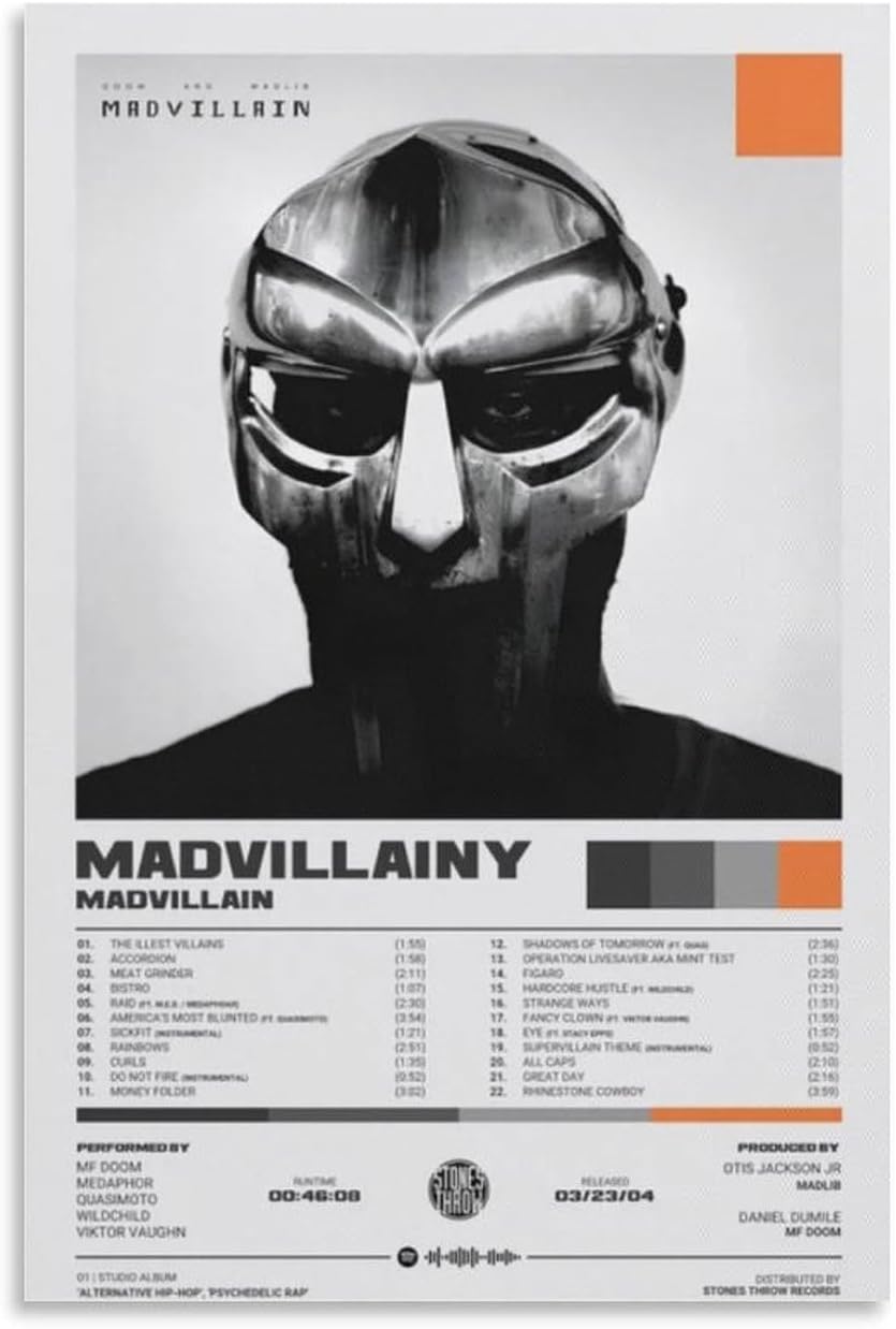 YTSKG IKRHMadvillainy MF DOOM Canvas Poster Wall Decorative Art Painting Living Room Bedroom Decoration Gift Unframe-style12x18inch(30x45cm)