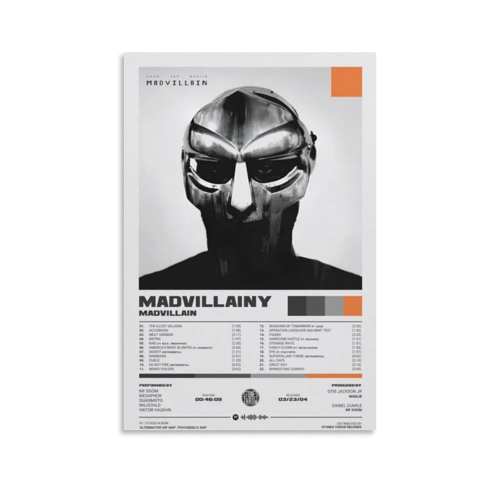 YTSKG IKRHMadvillainy MF DOOM Canvas Poster Wall Decorative Art Painting Living Room Bedroom Decoration Gift Unframe-style12x18inch(30x45cm)