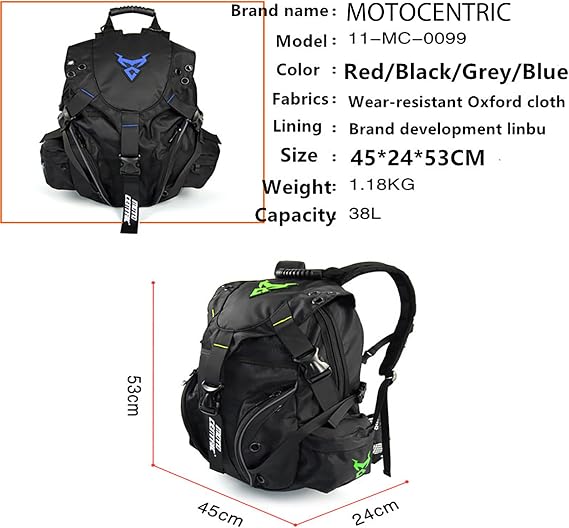 MOTO CENTRIC Motorcycle Helmet Backpack, Large Capacity Storage Bag with Rainproof Cover, Reflective (Gray)