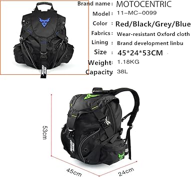 MOTO CENTRIC Motorcycle Helmet Backpack, Large Capacity Storage Bag with Rainproof Cover, Reflective (Gray)