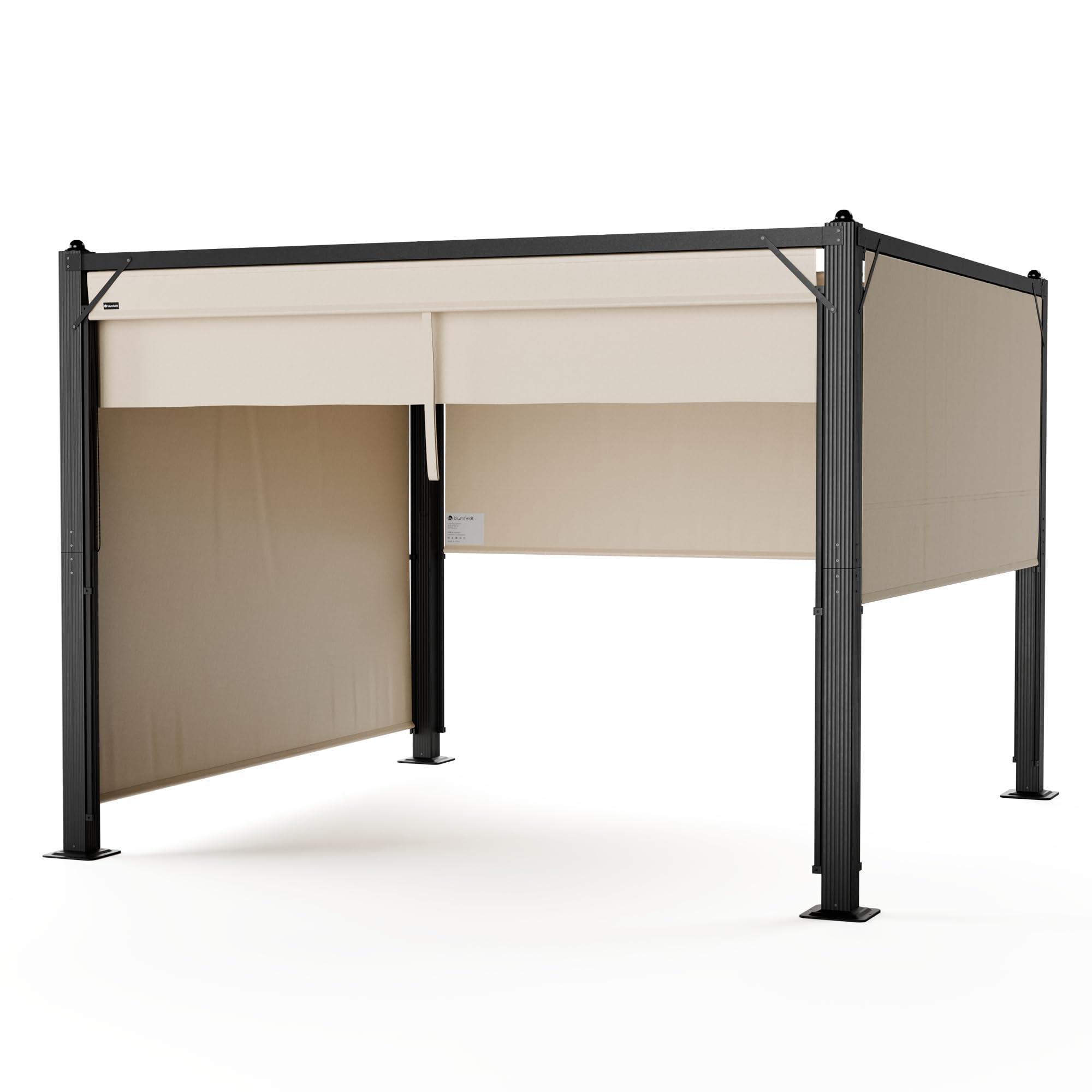 blumfeldt Pantheon Cortina Cenador 3x3 – Estructura de Aluminio, Techo Ajustable & Paneles Laterales, Resistente al Agua, Carpa Plegable para Jardín, Beige/​Negro