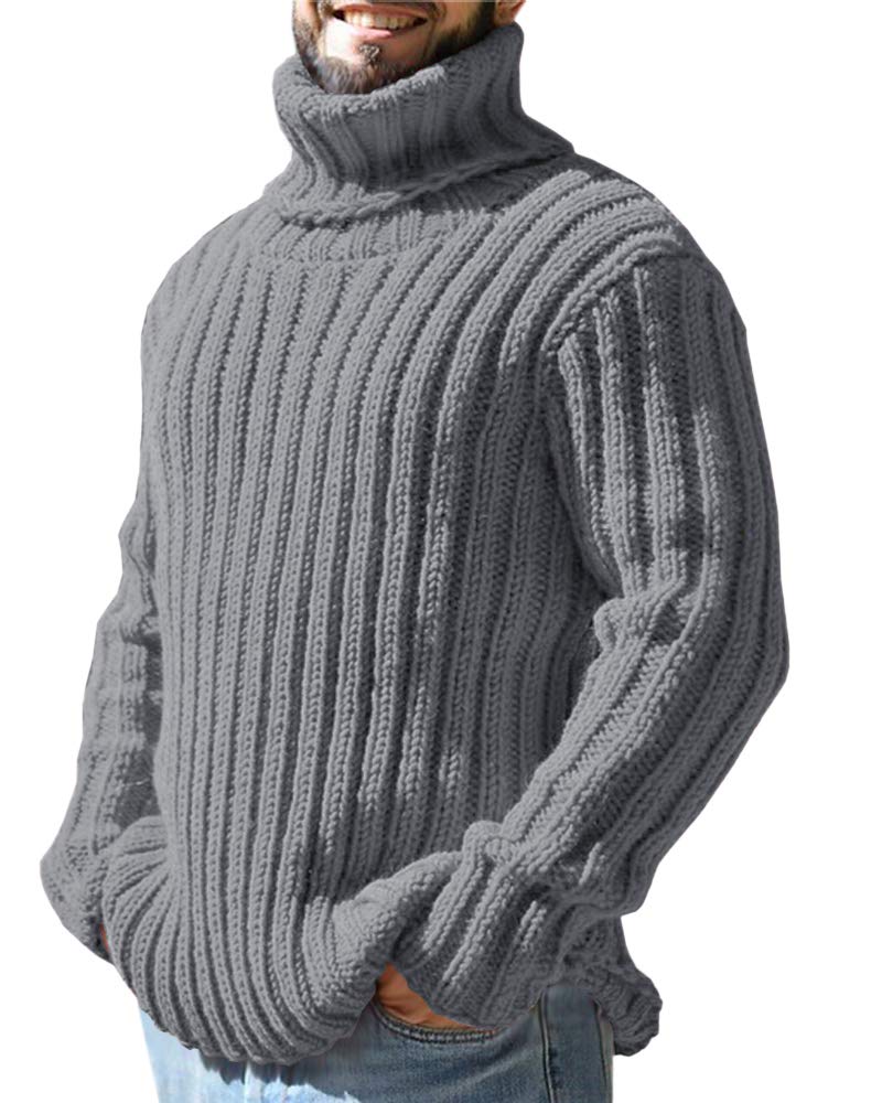 Runcati Maglione a collo alto, da uomo, a treccia, per autunno e inverno, a maglia grossa, tinta unita