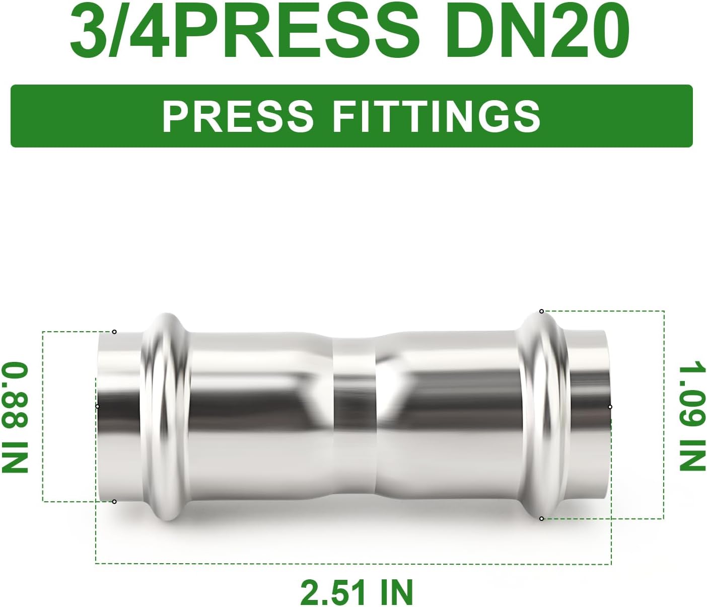 TAISHER 5PCS 304 Stainless Steel Press Fittings, 3/4" Press Slip Coupling,No Pipe Tube Stop Couplings, Propress Pressure Fitting, Residential,Commercial Plumbing