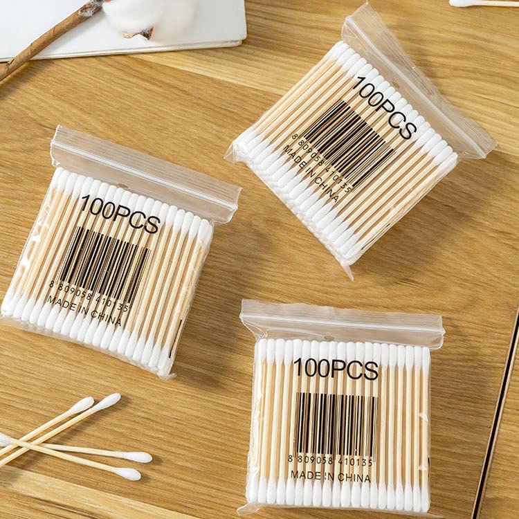 150 Pieces Wooden Ear Cleaning Buds Double Tip Cotton Swabs Ear Wax Cleaner Multipurpose Personal Care Buds Pack of 2 (2 * 75 Sticks)