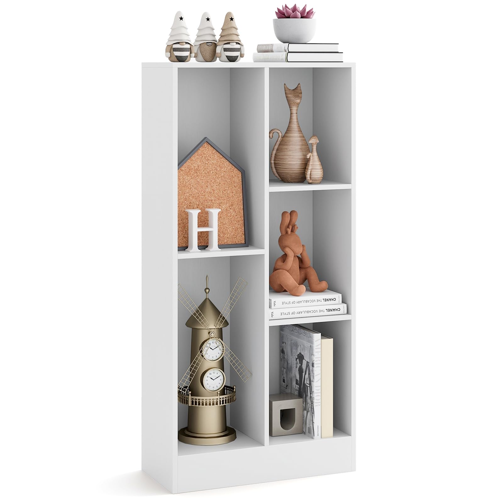 Condition photo showing New/Like New for tangkula 5-cube bookshelf, 41''h floor bookcase with 2 anti-tipping kits, freestanding storage organizer, home office display shelf for small spaces, dorms (1, white)
