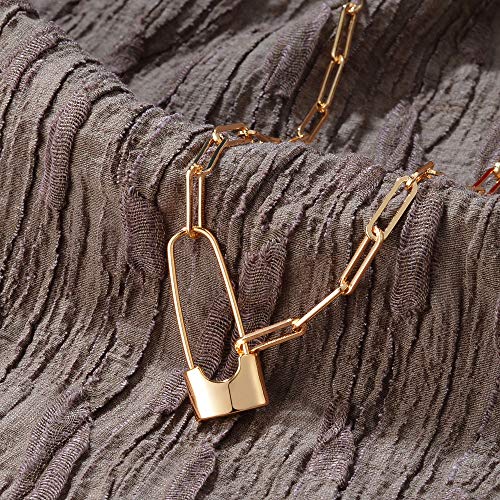 Mevecco Paperclip Lock Safety Pin Pendant Choker Necklace For Women 18K Gold Filled Dainty Padlock Charm Oval Rectangle Thick Link Punk Choker Minimalist Simple Delicate Cute Trendy Jewelry Gift Bff #TOP3