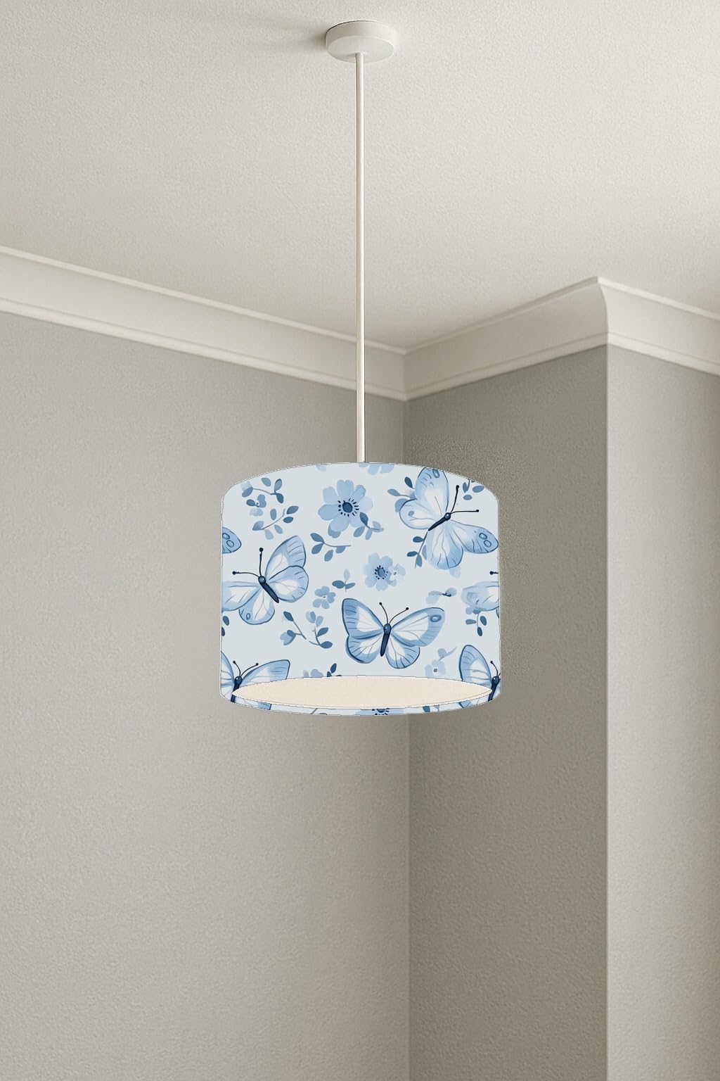 Blue Butterfly Garden lightshade – 20 x 18.5cm Ceiling Drum Shade | A194A6