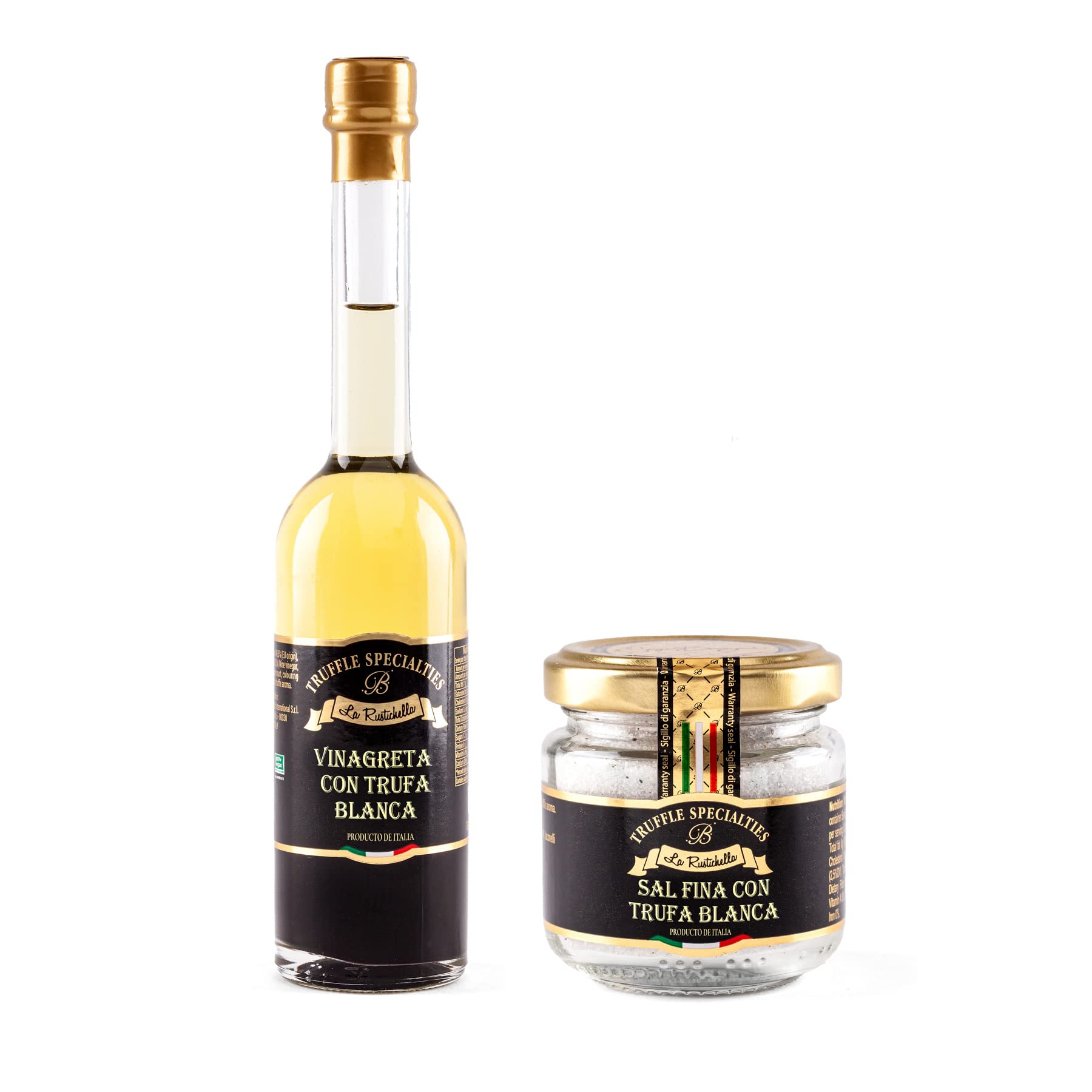 La Rustichella - Vinagre de Trufa Blanca 100ml & Sal de Trufa Blanca 110g Set , Vegano , Sin Gluten , Sin Colesterol - Delicadeza Italiana