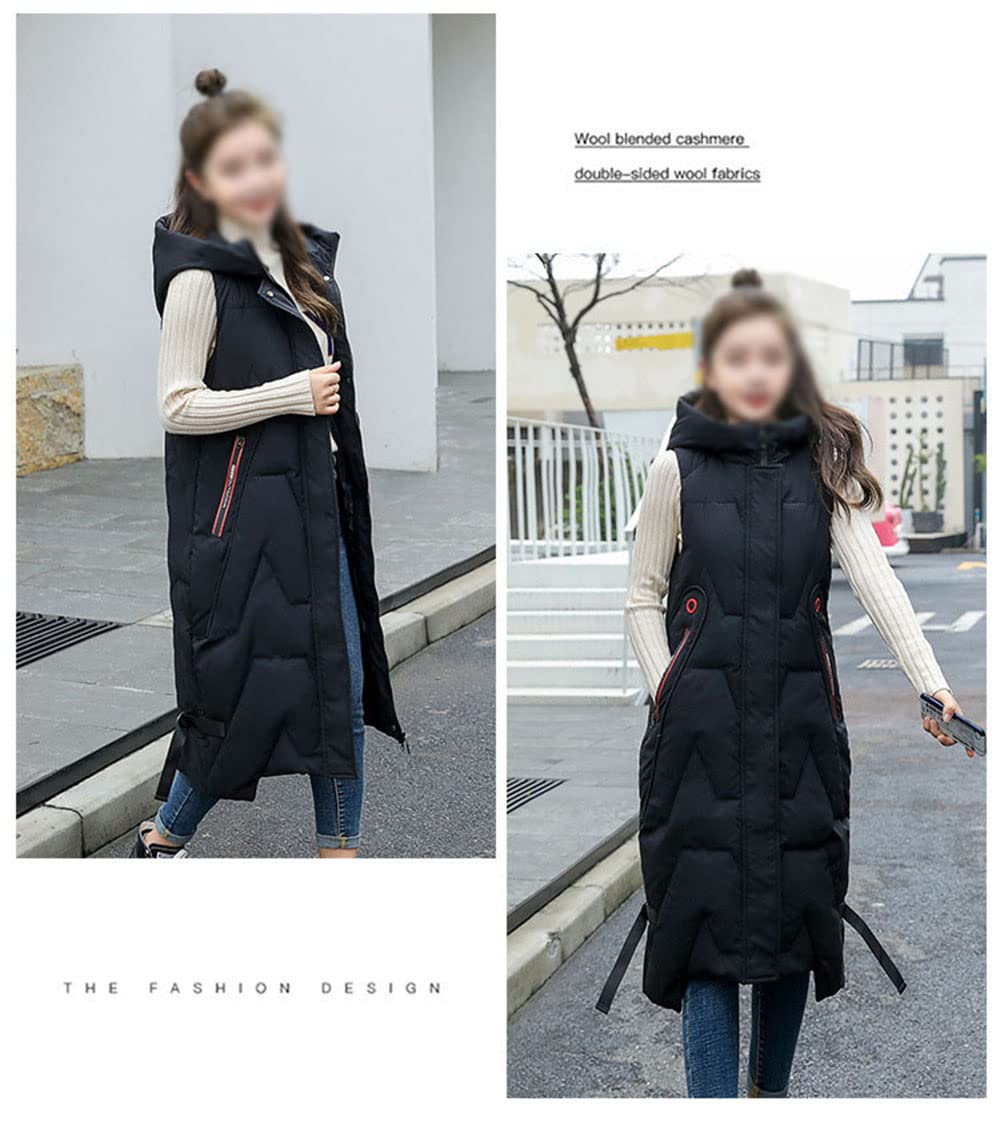 Gilet Invernale Lungo Da Donna, Con Cappuccio, Invernale, Senza Maniche, Caldo, Con Tasche, Gilet Invernale Imbottito Lungo Trapuntato Giacca Da Donna Smanicato Piumino,Nero,L