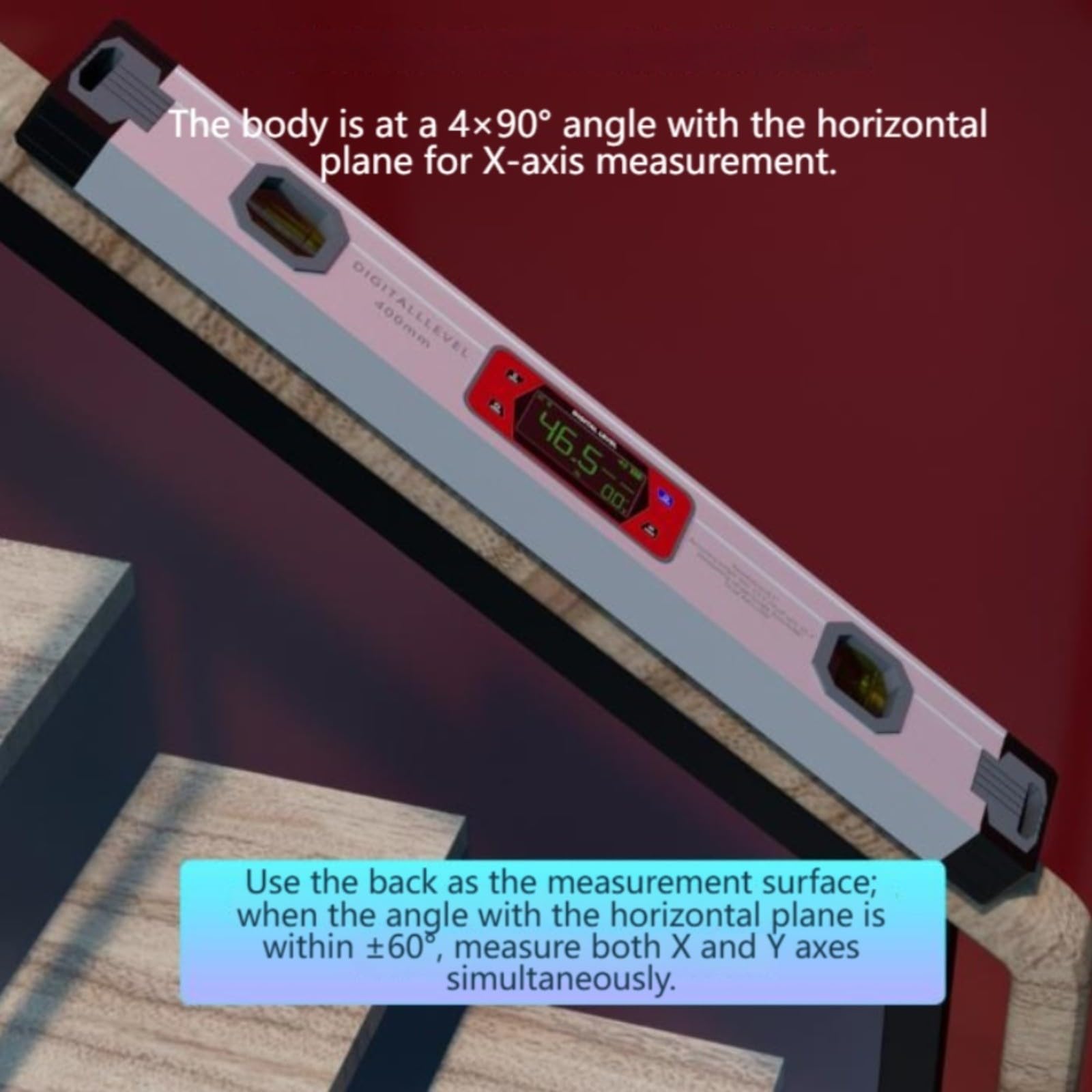 Inclinómetro biaxial de aleación de aluminio de nivel digital, con base magnética y notificación audible, para medición de ángulo y pendiente