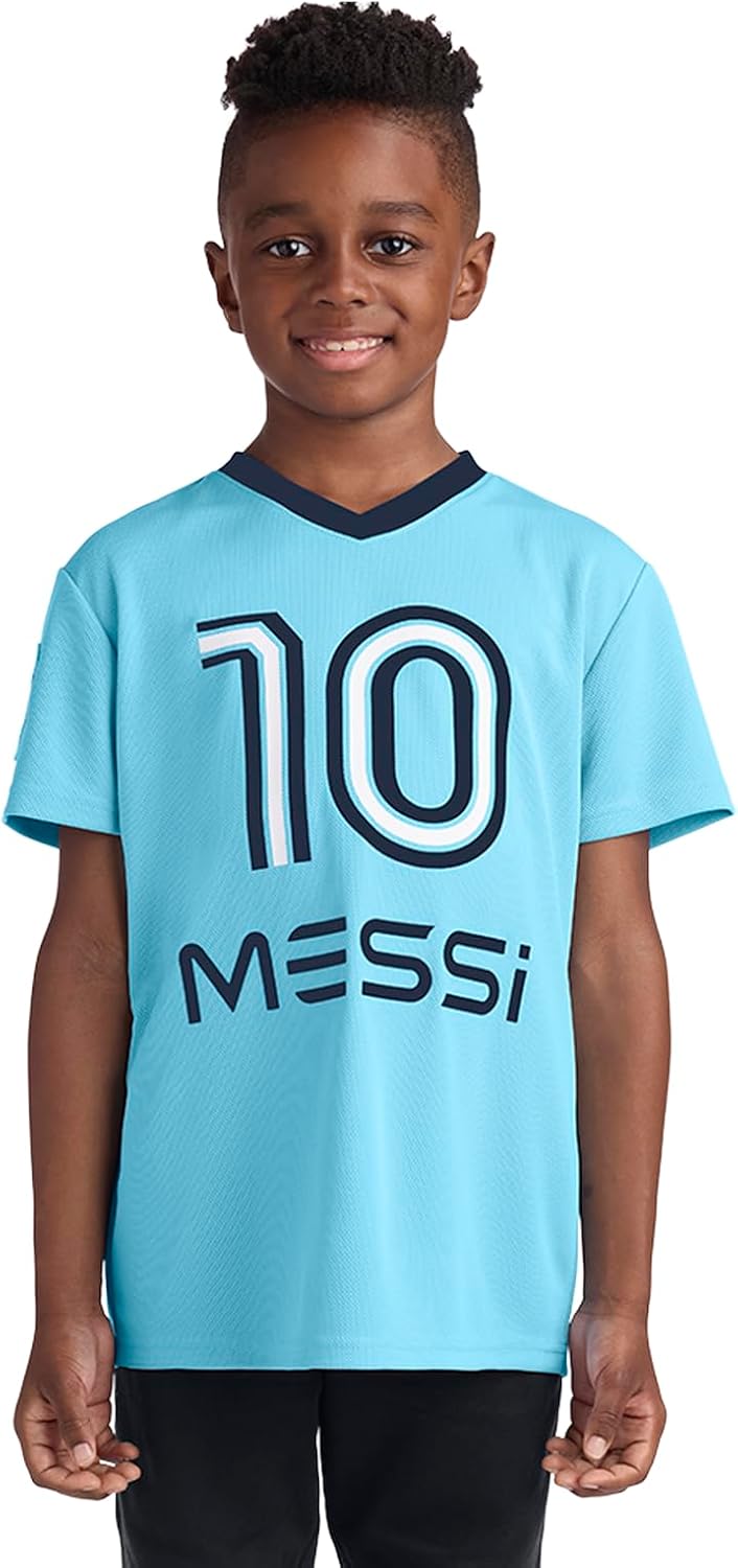 Messi Boys Lifestyle Short Sleeve Top, Loose-fit V-Neck Shirt with Logo, Comfortable