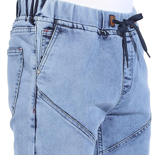 Image of CAHOOT Men's Side-Striped Denim Shorts for Casual Wear | Dark-Wash | Regular Fit | Button Closure | Denim Shorts Crafted with Comfort Fit for Everyday Wear