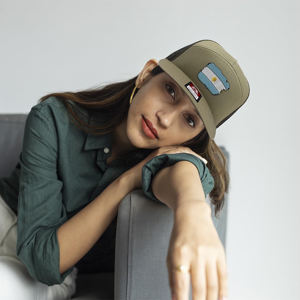 Speedy Pros Mesh Cap Hat Snapback Hat Argentinean Distressed Argentina Flag Flat Bill Hat Trucker Cap Hat 7 Panels - Image 3