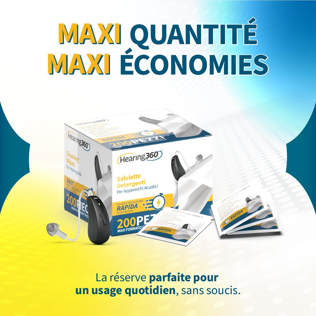 200 lingettes nettoyantes en boîte – nettoyage rapide et efficace pour appareils auditifs, smartphones et lunettes de soleil – Format maxi pratique