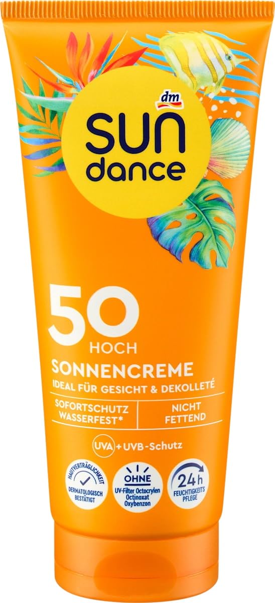 SUNDANCE Sonnencreme LSF 50 (100 ml) – Wasserfeste Sonnenmilch fürs Gesicht & Dekolleté – 24h Feuchtigkeit mit Vitamin E & Glycerin – Vegane Gesichts-Sonnencreme ohne Octocrylen & Mikroplastik | Wasserfest, 24h Feuchtigkeit, Vitamin E & Glycerin, Vegan, O