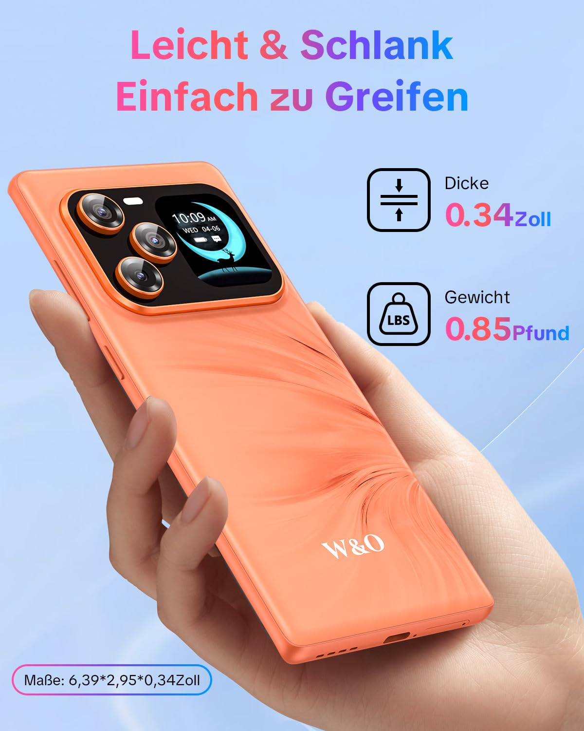 W & O 5G Smartphone 12GB+512GB, Dual-Screen Android Handy mit 6,67" OLED Gebogene Bildschirm, 1,75" Zusatzdisplay, 64MP+16MP Kamera, 5000mAh Akku, Dual SIM, Handy ohne Vertrag (Orange)