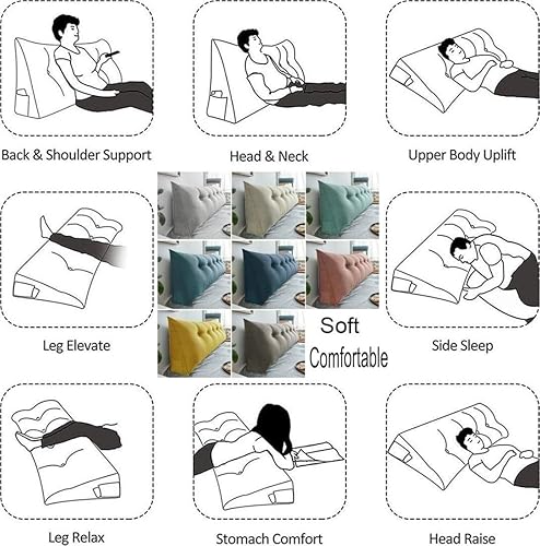 Miniatura 7 de Almohadas de cuña para cabecero individualQueenKing, respaldo de lectura de cabecero, cojín tapizado para sofá cama, almohada doble tatami con funda
