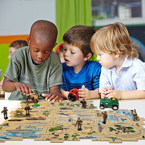 Puzzle Track Play Set - Battery-Operated Toy Vehicle & Floor Puzzle Play Mat - 16 Pc Sets - Police Car Themed Vehicle - Interchangeable Tracks - Create Up to 50 Combinations - by Ideas In Life - Thumbnail 3