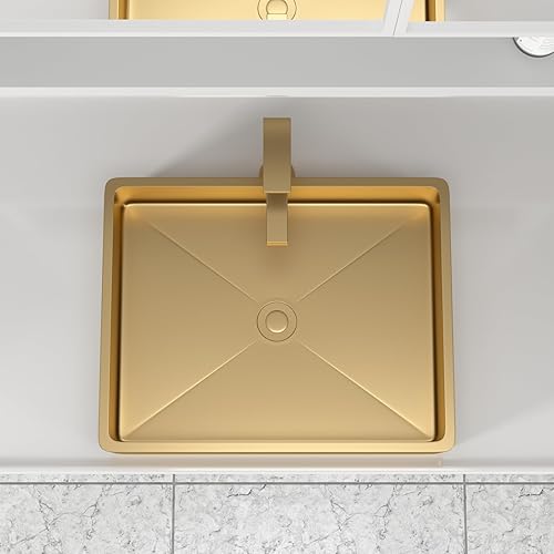 Miniatura 6 de Fulorni - Fregadero dorado de acero inoxidable de 19 x 15 pulgadas, chapado en oro, nano titanio, sobre encimera, rectangular, lavabo de lujo