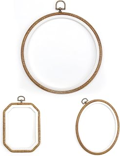 3 Bastidores Para Bordados de Diferentes Formas, Marcos de Punto de Cruz Imitación Madera, PHMING Aros de Bordado de Plástico, Bastidor de Bordado para Costura, Manualidades y Decoración DIY
