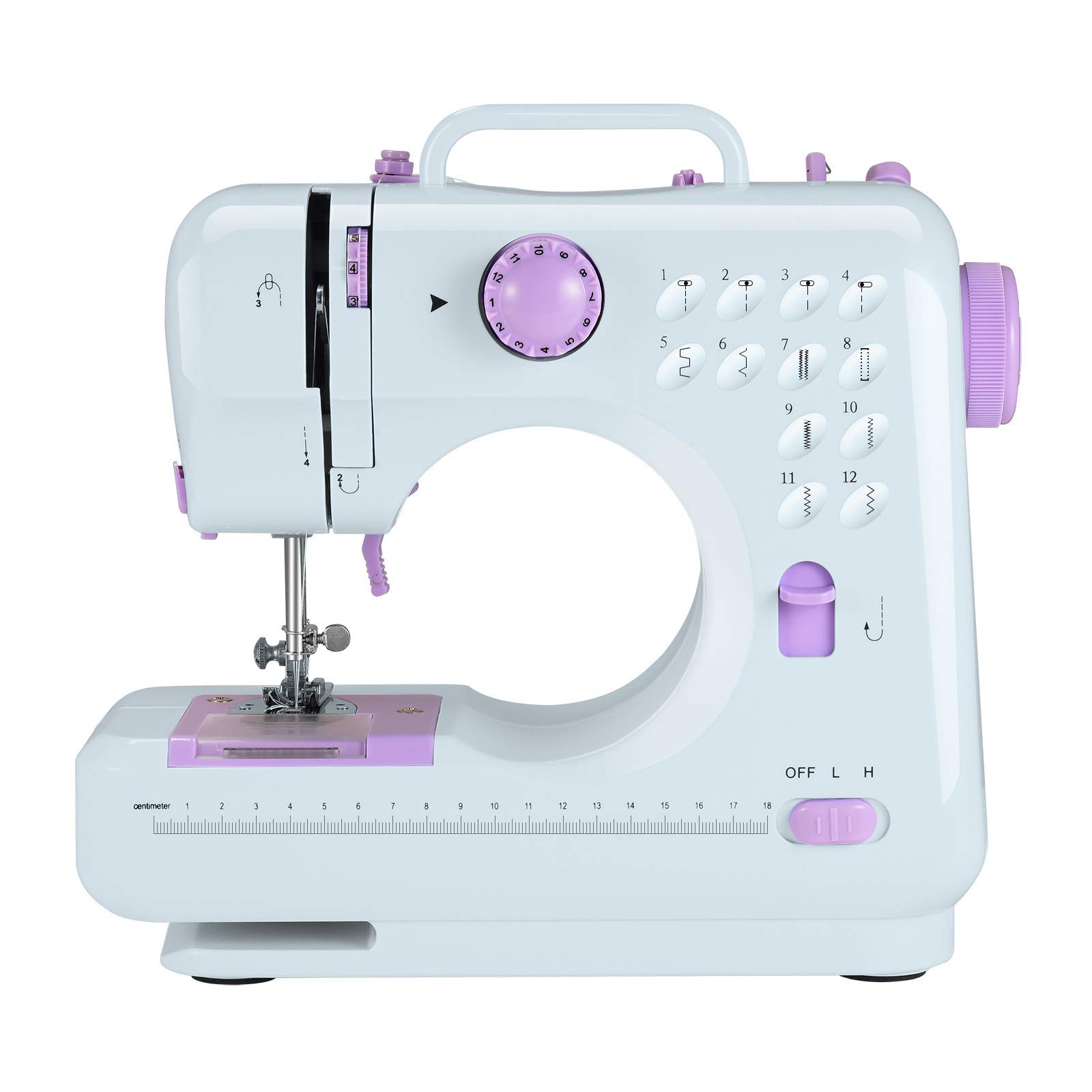 Showay Mini Portable Sewing Machine,With Foot Pedal 12 Stitches 2 Speed Heavy Duty Sew Machine, Quick Machine Household Tool, Purple, Lc-Sm12-Pr-3, 28X12X24cm