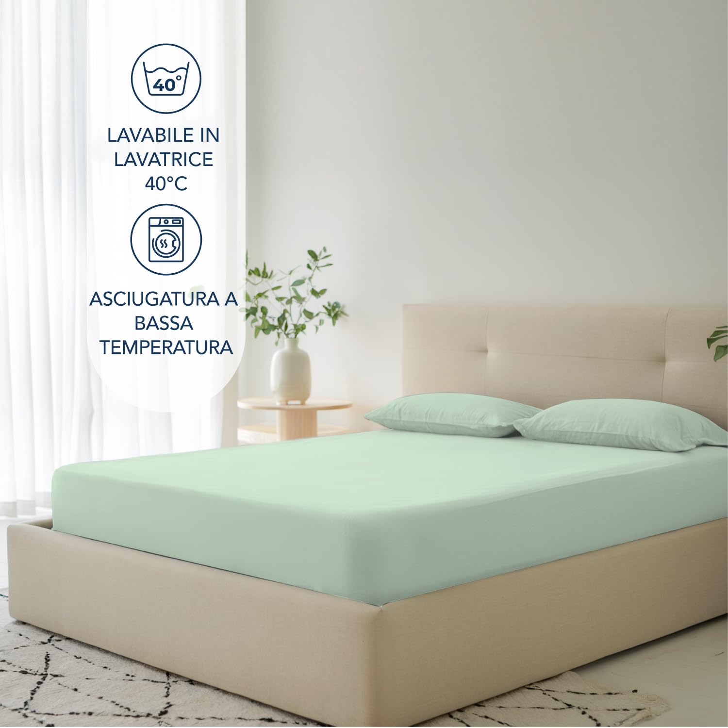Dreamzie lenzuola con angoli Matrimoniale 160 x 200 cm - Angoli da 35 cm per Materassi Spessi - 100% Microfibra - Verde Chiaro, Certificato senza Prodotti Chimici (Oeko-TEX)