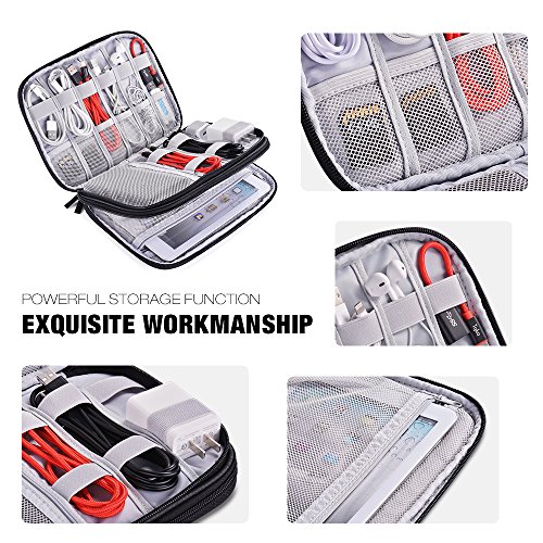 TYCKA Portable Electronics Travel Organizer Storage Bag for Accessories, Cable, Cord, iPad Mini, Kindle, USB, SD Cards, Chargers, Deep Gray