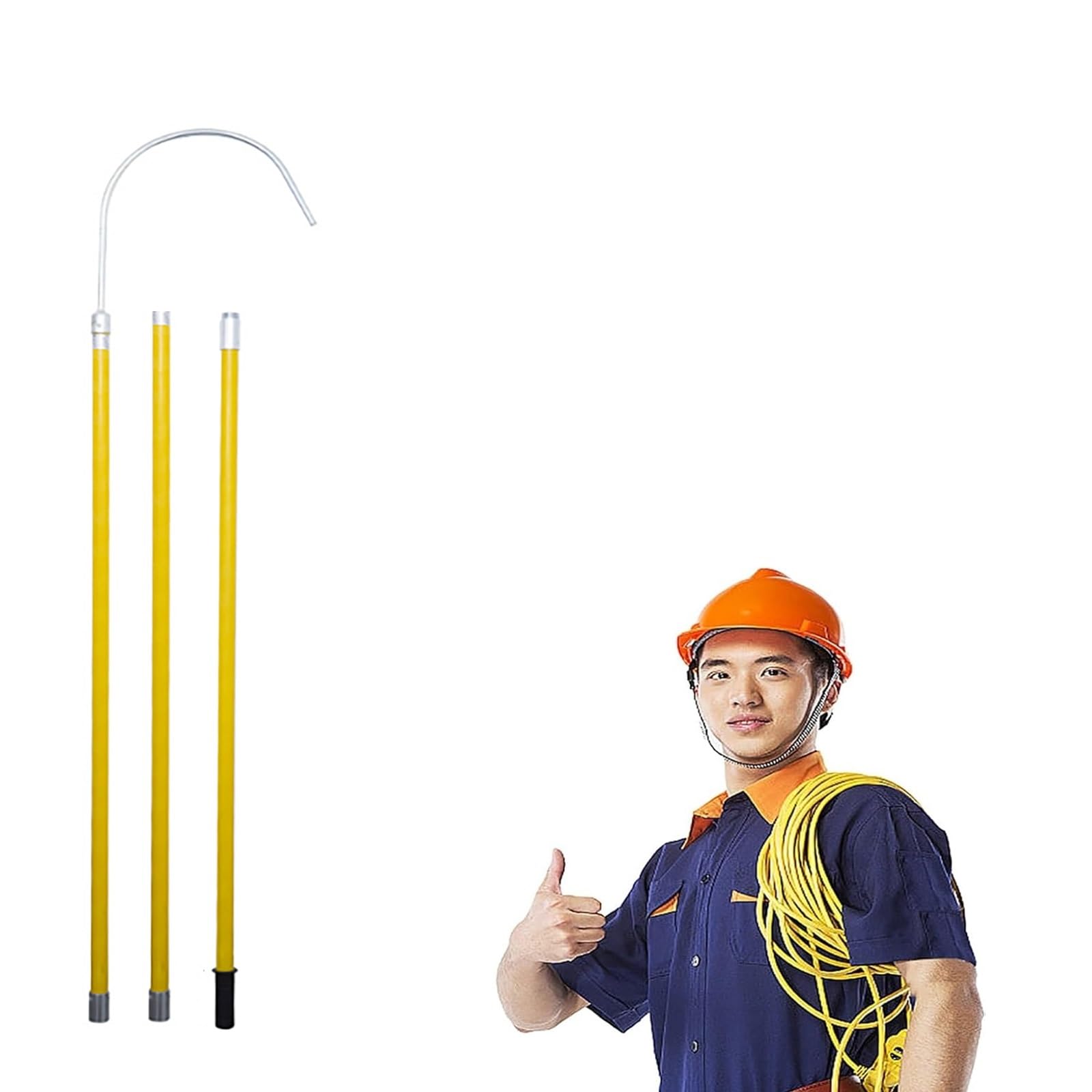 GHHVFEC High Voltage Insulating Rescue Hook - Detachable Emergency Tool for Electricians, 3m/9.8ft Electrical Safety Equipment for Power Stations and Emergency Response