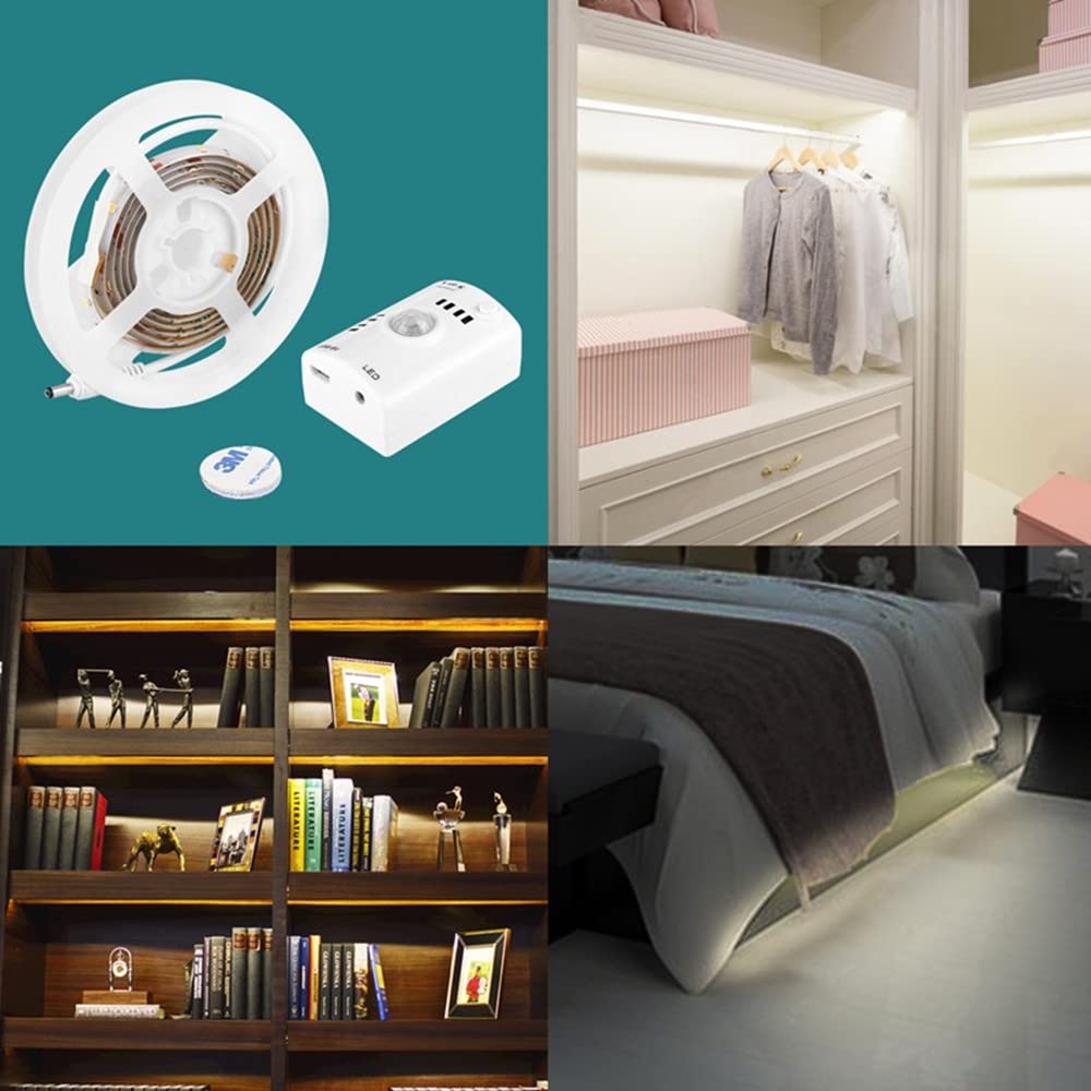 LED Strip Light — Rechargeable USB, Sensor Light Indoor, 3.3ft Wardrobe Light Suitable for Closet, Cupboard, Stairs, Corridor, Wine Cabinet, Bedroom, Kitchen, Desk, Room (2835 LEDs)