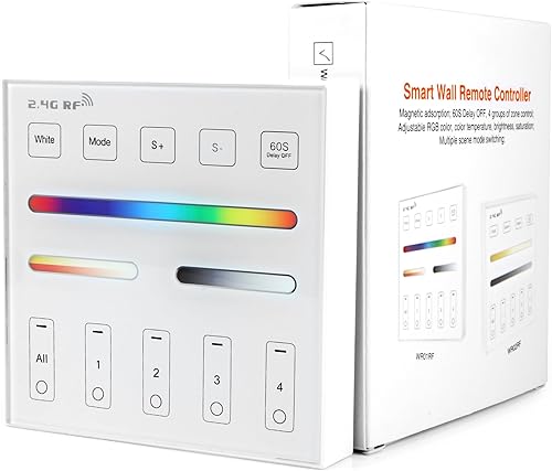 Miniatura 1 de WR01RF Control remoto de panel RF, control remoto RF de 4 zonas 2.4G montado en la pared, compatible con controlador LED RGBCCT RGBW CCT RGB,