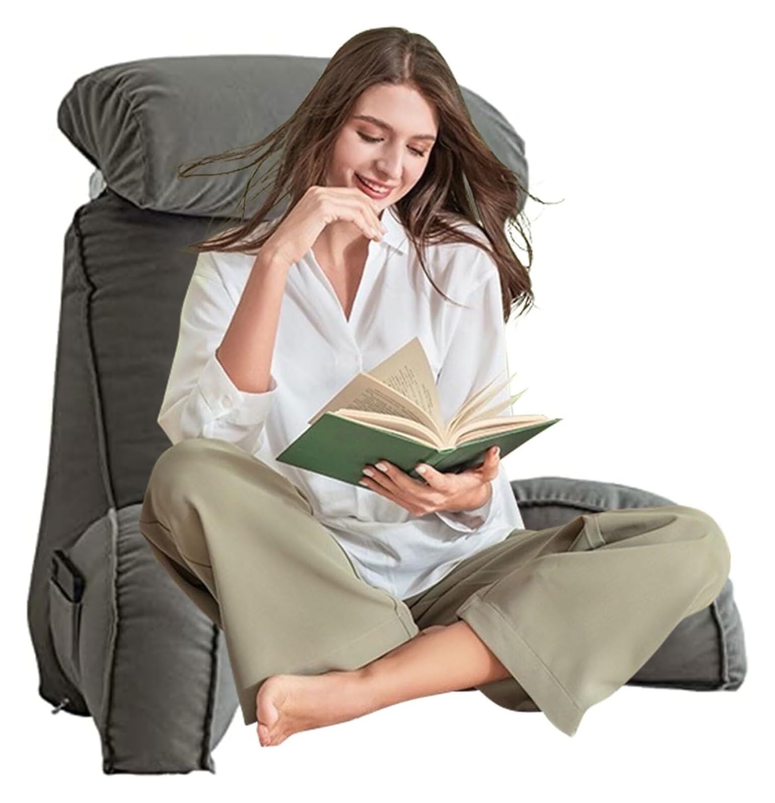 Iulgfsc Advanced Gray Reading Pillow， Soft Cozy Large Adult Backrest Lounge Cushion