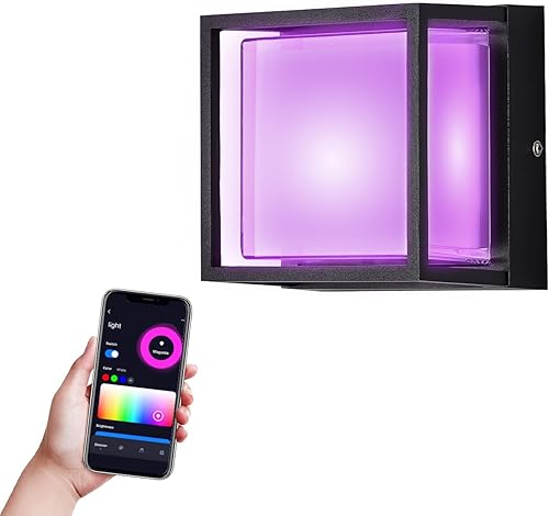 Miniatura 9 de LANFU Aplique de pared rectangular de aluminio de 3000 K LED de 18 W para exteriores, luz exterior, negro con blanco cálido, luces de pared