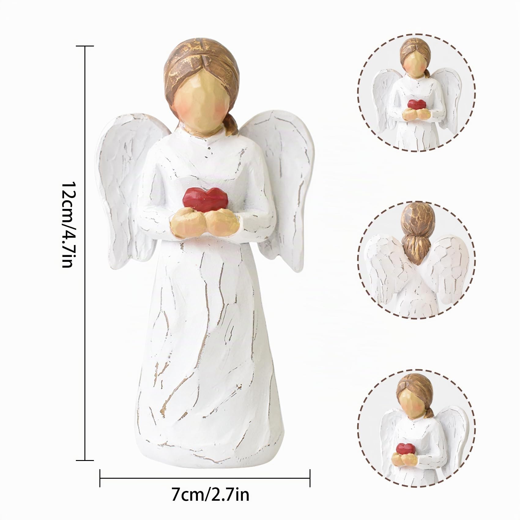 Statue d'ange gardien, figurines d'ange guérisseur pour femmes, statue d'ange en résine tenant un cœur pour Thanksgiving, Noël, décoration d'intérieur, ornement, cadeaux commémoratifs
