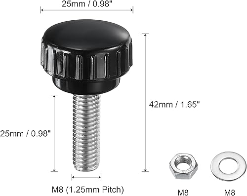 Miniatura 42 de uxcell Juego de 4 perillas moleteadas, tornillos de pulgar con tuercas y arandelas, rosca macho métrica M6 x 1.378 in, cabeza de plástico de 0.984
