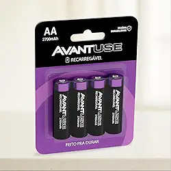 Avant Use Kit 4 Pilhas Recarregáveis AA 2700mAh, 1.5V Ni-MH, Alta Capacidade para Dispositivos de Alto Consumo