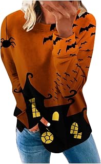 Mzkdieey Halloween Sweatshirts for Women Scary Bloody Print Pullover Tops Oversized Long Sleeve Round Neck Shirt Fall Sweater